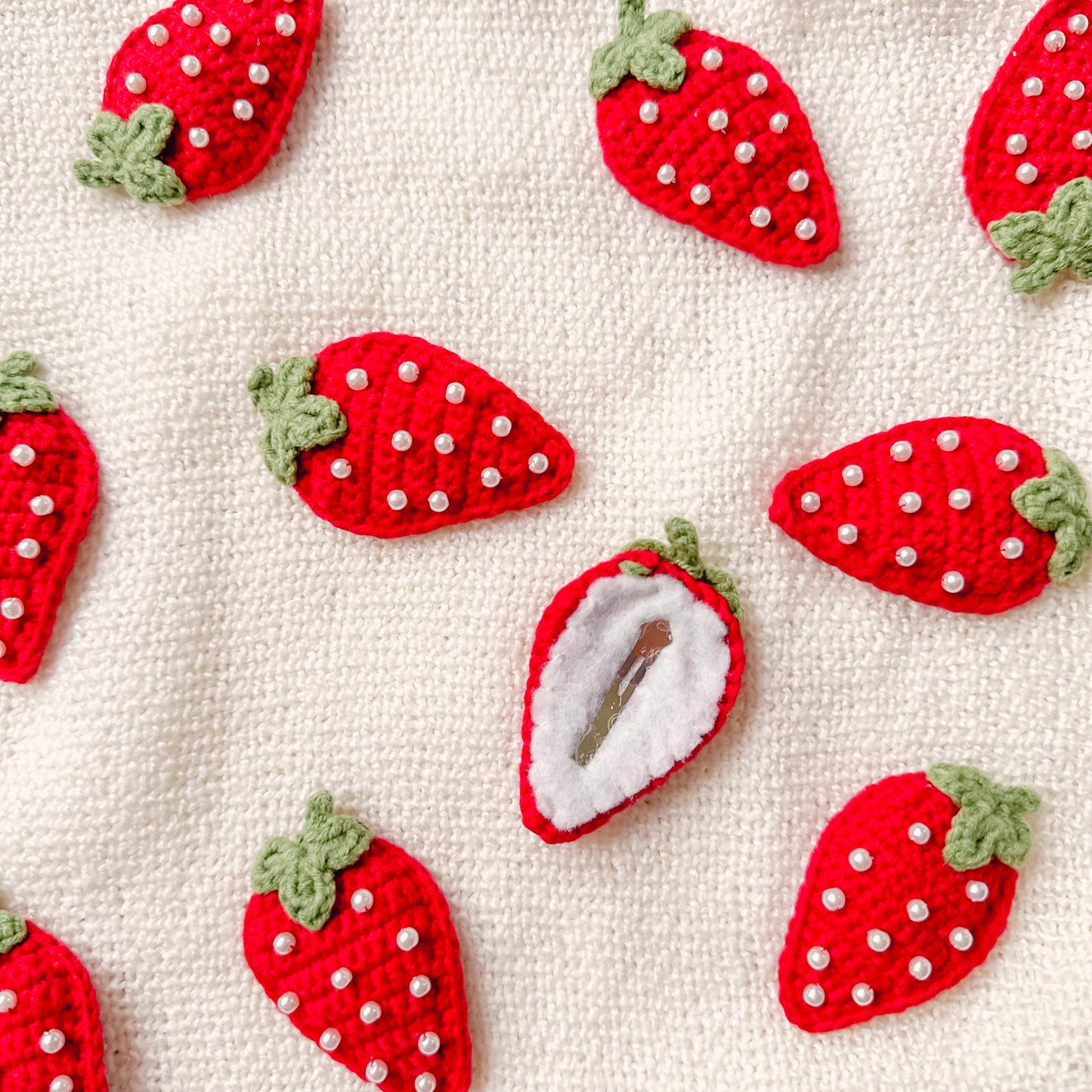 Hand-Made Strawberry Crochet Hair Clip