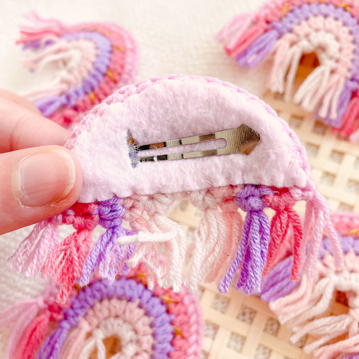 Hand-Made Rainbow Crochet Hair Clip