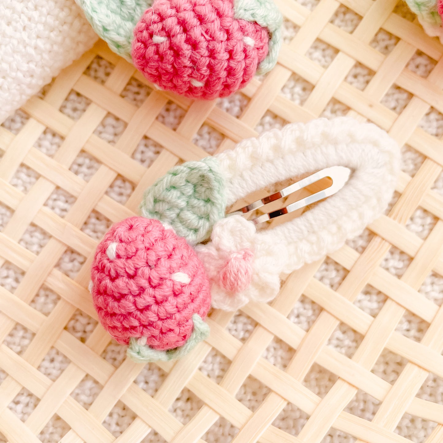 Hand-Made Strawberry Crochet Hair Clip
