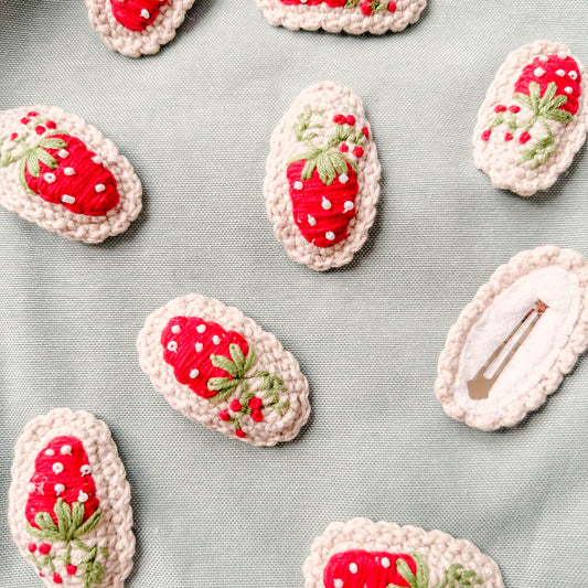 Hand-Made Strawberry Crochet Hair Clip