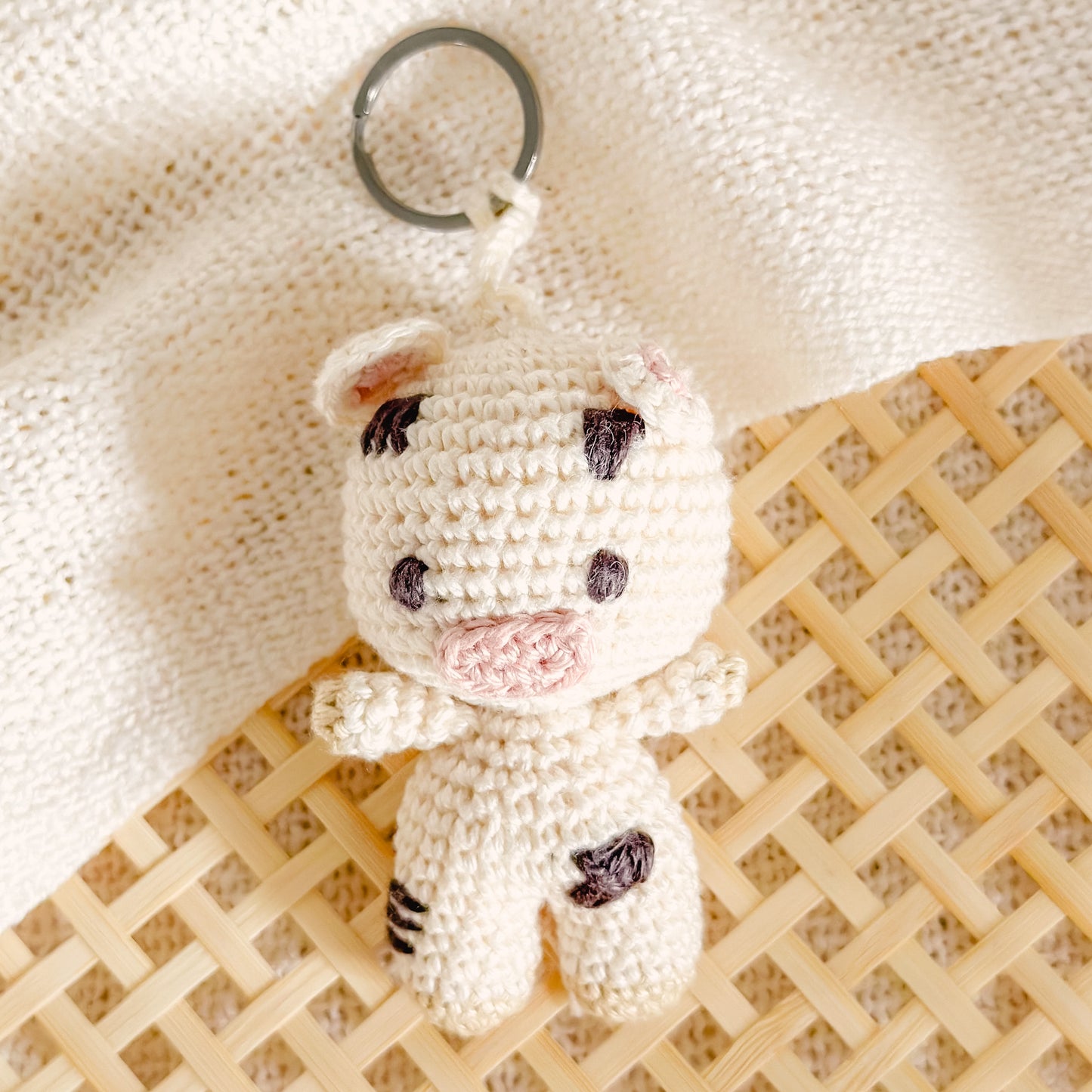 Hand-Made Crochet Cow Keychain / UKCA-CE Certified