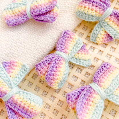 Hand-Made Rainbow Bow Crochet Hair Clip