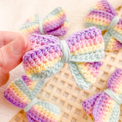 Hand-Made Rainbow Bow Crochet Hair Clip