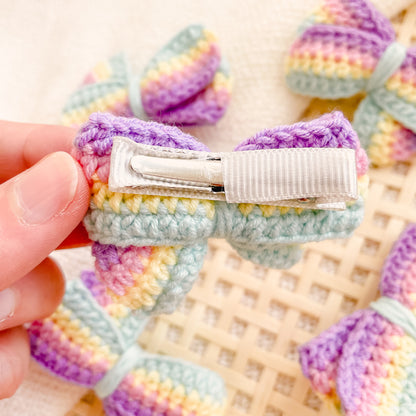 Hand-Made Rainbow Bow Crochet Hair Clip