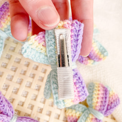 Hand-Made Rainbow Bow Crochet Hair Clip