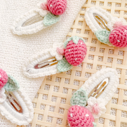 Hand-Made Strawberry Crochet Hair Clip
