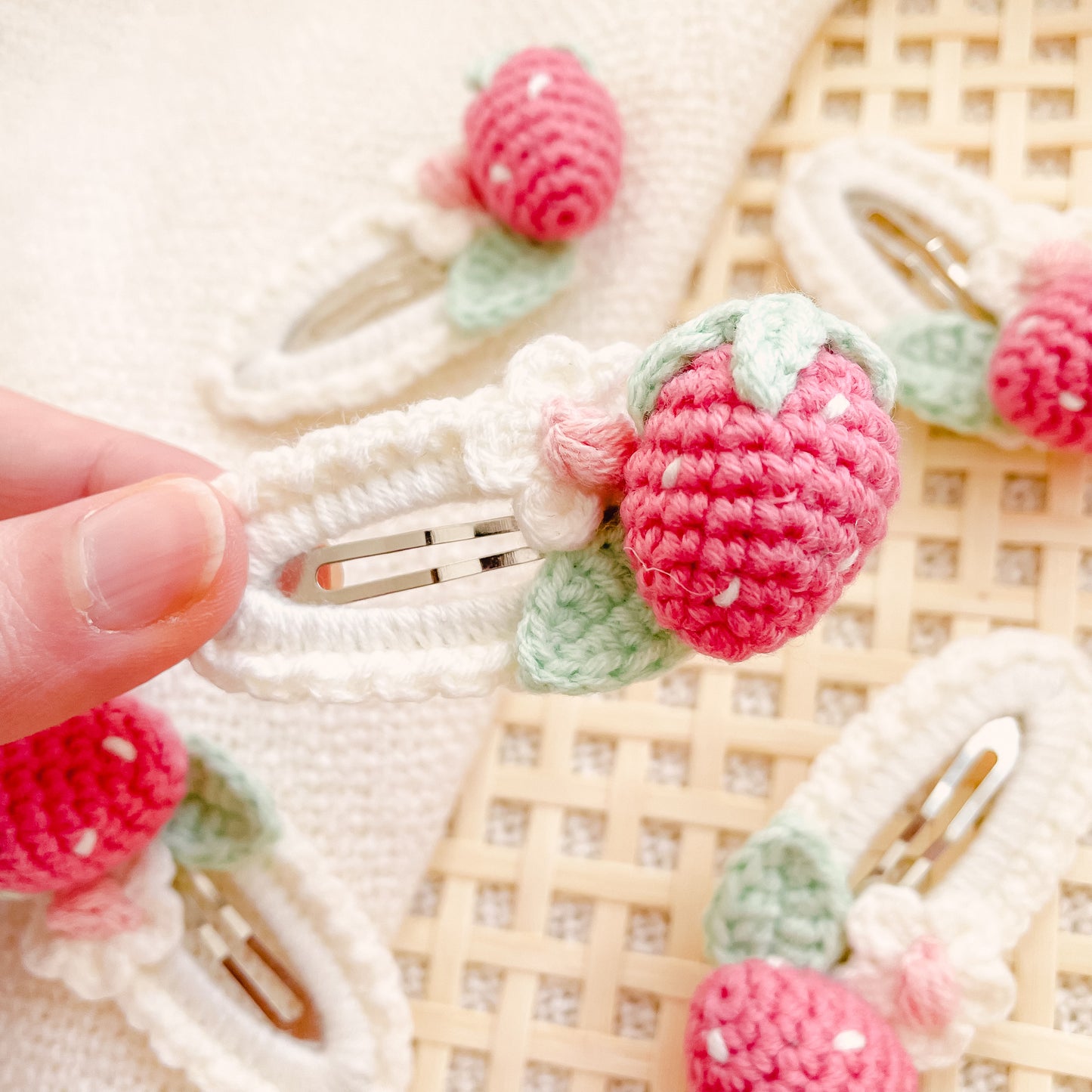 Hand-Made Strawberry Crochet Hair Clip