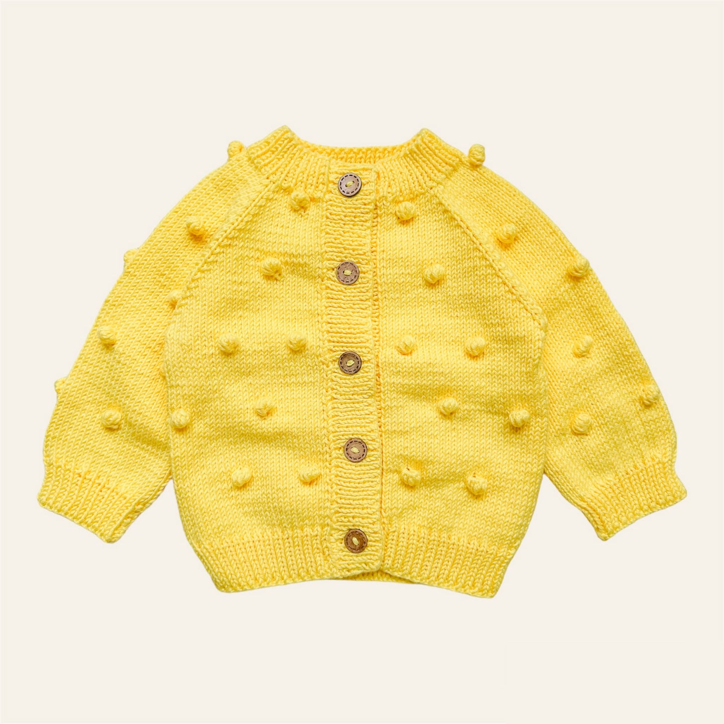 Hand Knitted Unisex Baby Cardigan - Yellow