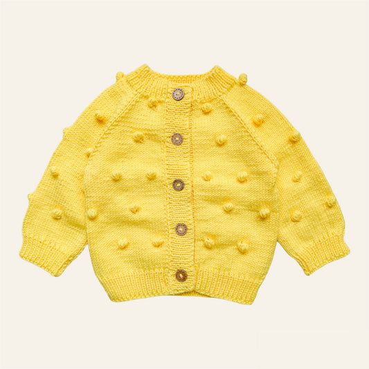 Hand Knitted Unisex Baby Cardigan - Yellow